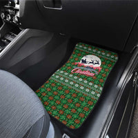 Guadeloupe Christmas Car Mats with Green-Red Plaid Design, Sun and Sugarcane Emblem, and Santa Sleigh Motif - Wonder Print Shop