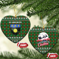 Guadeloupe Christmas Ceramic Ornament with Green-Red Plaid Design, Sun and Sugarcane Emblem, and Santa Sleigh Motif - Wonder Print Shop