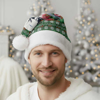 Guadeloupe Christmas Santa Hat with Green-Red Plaid Design, Sun and Sugarcane Emblem, and Santa Sleigh Motif - Wonder Print Shop