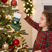 Guadeloupe Christmas Stocking with Green-Red Plaid Design, Sun and Sugarcane Emblem, and Santa Sleigh Motif - Wonder Print Shop