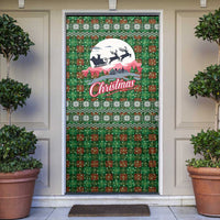 Guadeloupe Christmas Door Cover with Green-Red Plaid Design, Sun and Sugarcane Emblem, and Santa Sleigh Motif - Wonder Print Shop