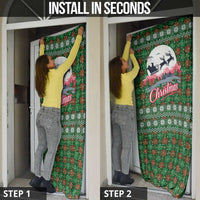 Guadeloupe Christmas Door Cover with Green-Red Plaid Design, Sun and Sugarcane Emblem, and Santa Sleigh Motif - Wonder Print Shop