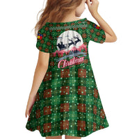 Guadeloupe Christmas Family Matching Long Sleeve Bodycon Dress and Hawaiian Shirt with Green-Red Plaid Design, Sun and Sugarcane Emblem, and Santa Sleigh Motif - Wonder Print Shop