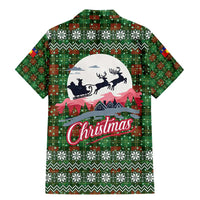 Guadeloupe Christmas Family Matching Mermaid Dress and Hawaiian Shirt with Green-Red Plaid Design, Sun and Sugarcane Emblem, and Santa Sleigh Motif - Wonder Print Shop