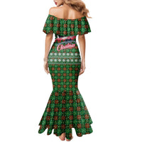 Guadeloupe Christmas Family Matching Mermaid Dress and Hawaiian Shirt with Green-Red Plaid Design, Sun and Sugarcane Emblem, and Santa Sleigh Motif - Wonder Print Shop