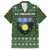 Guadeloupe Christmas Family Matching Off Shoulder Maxi Dress and Hawaiian Shirt with Green-Red Plaid Design, Sun and Sugarcane Emblem, and Santa Sleigh Motif - Wonder Print Shop