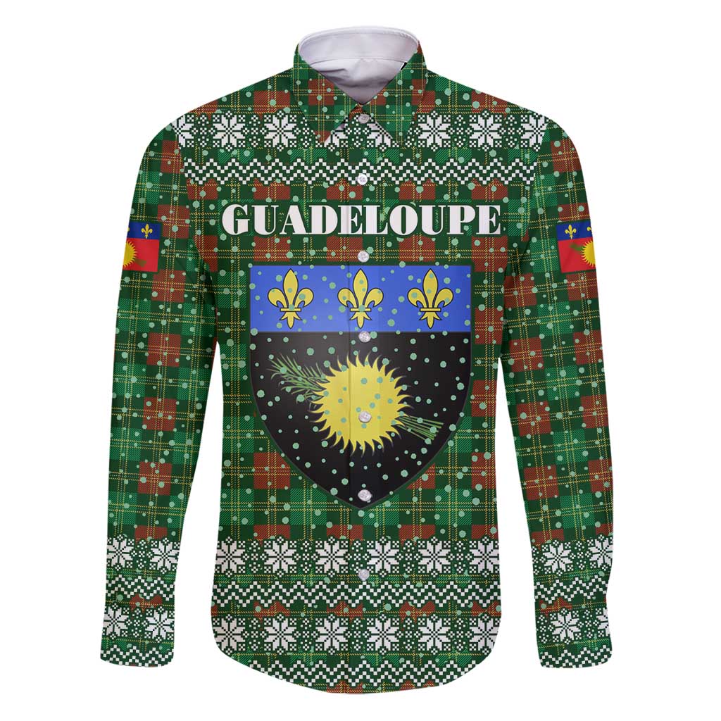 Guadeloupe Christmas Family Matching Puletasi and Hawaiian Shirt with Green-Red Plaid Design, Sun and Sugarcane Emblem, and Santa Sleigh Motif - Wonder Print Shop