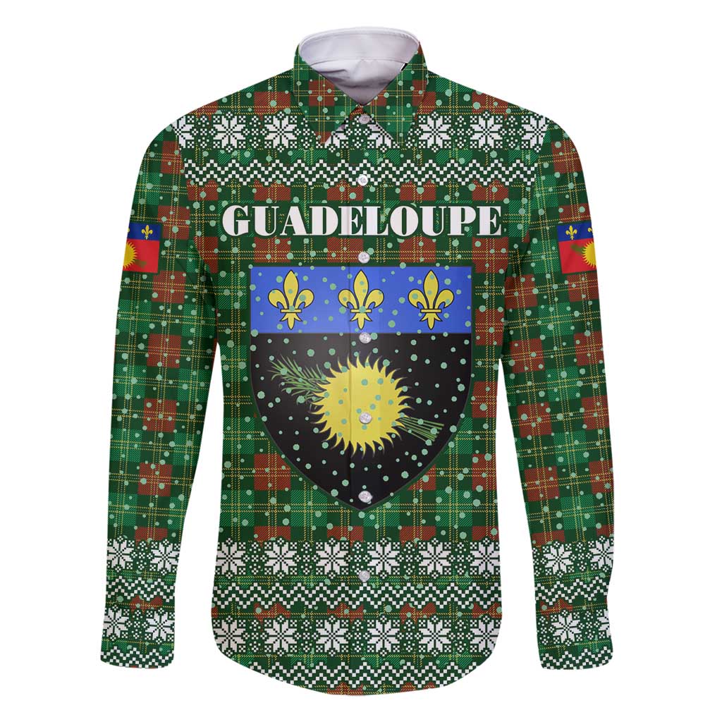 Guadeloupe Christmas Family Matching Summer Maxi Dress and Hawaiian Shirt with Green-Red Plaid Design, Sun and Sugarcane Emblem, and Santa Sleigh Motif - Wonder Print Shop