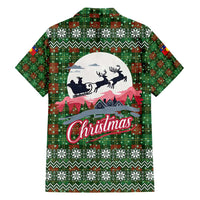 Guadeloupe Christmas Hawaiian Shirt with Green-Red Plaid Design, Sun and Sugarcane Emblem, and Santa Sleigh Motif - Wonder Print Shop