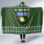 Guadeloupe Christmas Hooded Blanket with Green-Red Plaid Design, Sun and Sugarcane Emblem, and Santa Sleigh Motif - Wonder Print Shop
