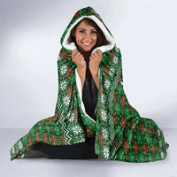 Guadeloupe Christmas Hooded Blanket with Green-Red Plaid Design, Sun and Sugarcane Emblem, and Santa Sleigh Motif - Wonder Print Shop