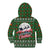 Guadeloupe Christmas Kid Hoodie with Green-Red Plaid Design, Sun and Sugarcane Emblem, and Santa Sleigh Motif - Wonder Print Shop