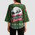 Guadeloupe Christmas Kimono Sleeve Blouse with Green-Red Plaid Design, Sun and Sugarcane Emblem, and Santa Sleigh Motif - Wonder Print Shop