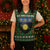 Guadeloupe Christmas Knitted V-Neck Vest with Green-Red Plaid Design, Sun and Sugarcane Emblem, and Santa Sleigh Motif - Wonder Print Shop