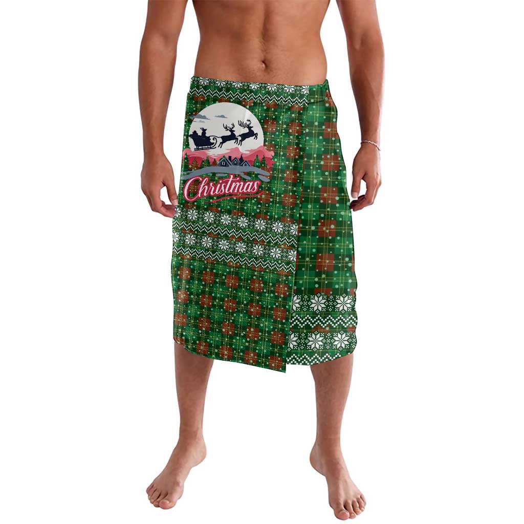 Guadeloupe Christmas Lavalava with Green-Red Plaid Design, Sun and Sugarcane Emblem, and Santa Sleigh Motif - Wonder Print Shop