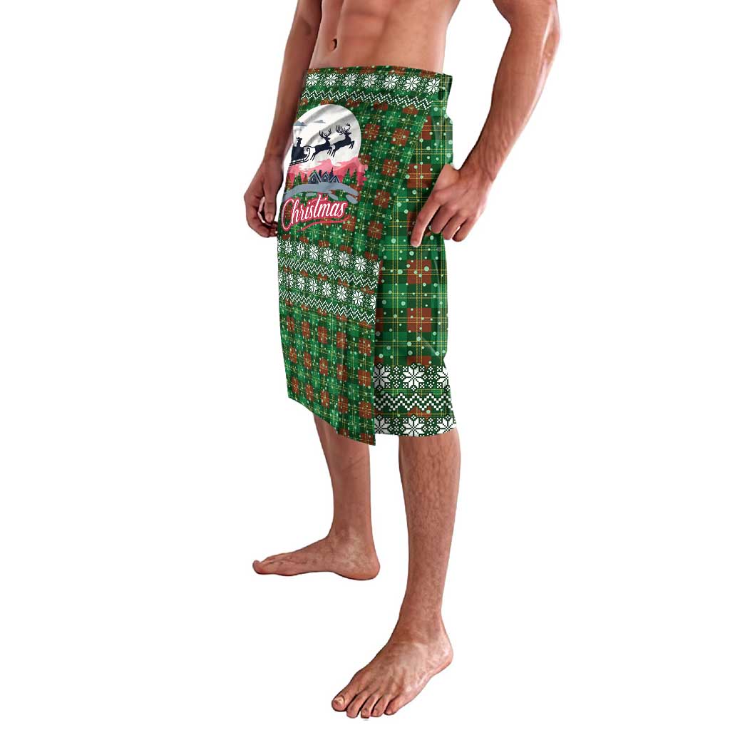 Guadeloupe Christmas Lavalava with Green-Red Plaid Design, Sun and Sugarcane Emblem, and Santa Sleigh Motif - Wonder Print Shop