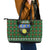 Guadeloupe Christmas Leather Tote Bag with Green-Red Plaid Design, Sun and Sugarcane Emblem, and Santa Sleigh Motif - Wonder Print Shop