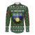 Guadeloupe Christmas Long Sleeve Button Shirt with Green-Red Plaid Design, Sun and Sugarcane Emblem, and Santa Sleigh Motif - Wonder Print Shop