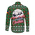 Guadeloupe Christmas Long Sleeve Button Shirt with Green-Red Plaid Design, Sun and Sugarcane Emblem, and Santa Sleigh Motif - Wonder Print Shop
