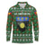 Guadeloupe Christmas Long Sleeve Polo Shirt with Green-Red Plaid Design, Sun and Sugarcane Emblem, and Santa Sleigh Motif - Wonder Print Shop