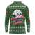 Guadeloupe Christmas Long Sleeve Polo Shirt with Green-Red Plaid Design, Sun and Sugarcane Emblem, and Santa Sleigh Motif - Wonder Print Shop
