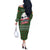 Guadeloupe Christmas Off The Shoulder Long Sleeve Dress with Green-Red Plaid Design, Sun and Sugarcane Emblem, and Santa Sleigh Motif - Wonder Print Shop