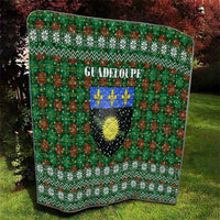 Guadeloupe Christmas Quilt with Green-Red Plaid Design, Sun and Sugarcane Emblem, and Santa Sleigh Motif - Wonder Print Shop