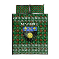 Guadeloupe Christmas Quilt Bed Set with Green-Red Plaid Design, Sun and Sugarcane Emblem, and Santa Sleigh Motif - Wonder Print Shop