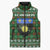 Guadeloupe Christmas Sleeveless Puffer Jacket with Green-Red Plaid Design, Sun and Sugarcane Emblem, and Santa Sleigh Motif - Wonder Print Shop
