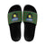 Guadeloupe Christmas Slide Sandals with Green-Red Plaid Design, Sun and Sugarcane Emblem, and Santa Sleigh Motif - Wonder Print Shop
