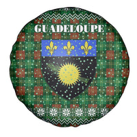 Guadeloupe Christmas Spare Tire Cover with Green-Red Plaid Design, Sun and Sugarcane Emblem, and Santa Sleigh Motif - Wonder Print Shop