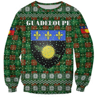 Guadeloupe Christmas Sweatshirt with Green-Red Plaid Design, Sun and Sugarcane Emblem, and Santa Sleigh Motif - Wonder Print Shop
