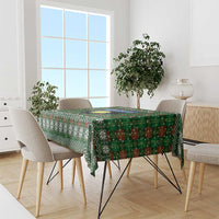 Guadeloupe Christmas Tablecloth with Green-Red Plaid Design, Sun and Sugarcane Emblem, and Santa Sleigh Motif - Wonder Print Shop