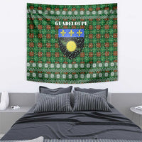 Guadeloupe Christmas Tapestry with Green-Red Plaid Design, Sun and Sugarcane Emblem, and Santa Sleigh Motif - Wonder Print Shop