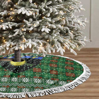 Guadeloupe Christmas Tree Skirt with Green-Red Plaid Design, Sun and Sugarcane Emblem, and Santa Sleigh Motif - Wonder Print Shop