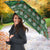 Guadeloupe Christmas Umbrella with Green-Red Plaid Design, Sun and Sugarcane Emblem, and Santa Sleigh Motif - Wonder Print Shop