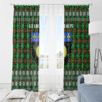Guadeloupe Christmas Window Curtain with Green-Red Plaid Design, Sun and Sugarcane Emblem, and Santa Sleigh Motif - Wonder Print Shop