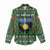 Guadeloupe Christmas Women Casual Shirt with Green-Red Plaid Design, Sun and Sugarcane Emblem, and Santa Sleigh Motif - Wonder Print Shop