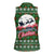 Guadeloupe Christmas Women Sleeveless Polo Shirt with Green-Red Plaid Design, Sun and Sugarcane Emblem, and Santa Sleigh Motif - Wonder Print Shop