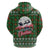 Guadeloupe Christmas Zip Hoodie with Green-Red Plaid Design, Sun and Sugarcane Emblem, and Santa Sleigh Motif - Wonder Print Shop