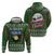 Guadeloupe Christmas Zip Hoodie with Green-Red Plaid Design, Sun and Sugarcane Emblem, and Santa Sleigh Motif - Wonder Print Shop