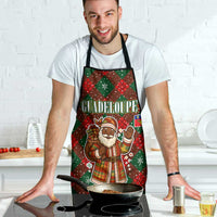 Guadeloupe Christmas Apron with Green-Red Plaid Design, Island Map, and Traditional Santa Motif - Wonder Print Shop