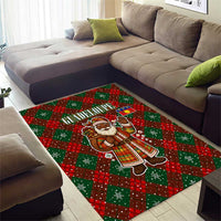 Guadeloupe Christmas Area Rug with Green-Red Plaid Design, Island Map, and Traditional Santa Motif - Wonder Print Shop
