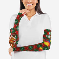 Guadeloupe Christmas Arm Sleeves with Green-Red Plaid Design, Island Map, and Traditional Santa Motif - Wonder Print Shop