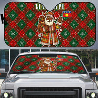 Guadeloupe Christmas Auto Sun Shade with Green-Red Plaid Design, Island Map, and Traditional Santa Motif - Wonder Print Shop