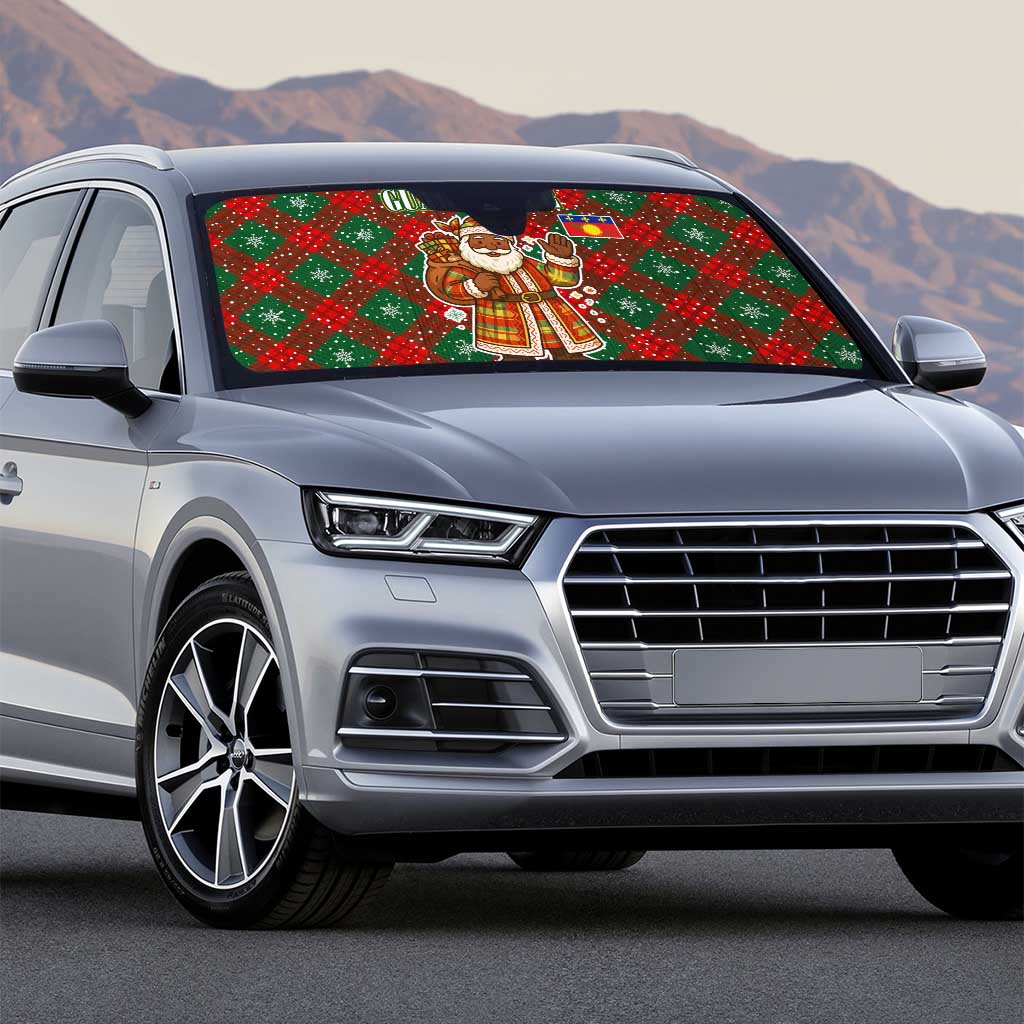 Guadeloupe Christmas Auto Sun Shade with Green-Red Plaid Design, Island Map, and Traditional Santa Motif - Wonder Print Shop