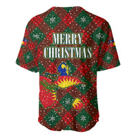 Guadeloupe Christmas Baseball Jersey with Green-Red Plaid Design, Island Map, and Traditional Santa Motif - Wonder Print Shop