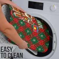 Guadeloupe Christmas Bathroom Set with Green-Red Plaid Design, Island Map, and Traditional Santa Motif - Wonder Print Shop