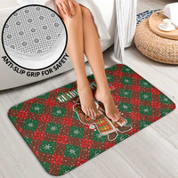Guadeloupe Christmas Bathroom Set with Green-Red Plaid Design, Island Map, and Traditional Santa Motif - Wonder Print Shop