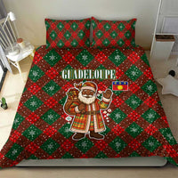 Guadeloupe Christmas Bedding Set with Green-Red Plaid Design, Island Map, and Traditional Santa Motif - Wonder Print Shop